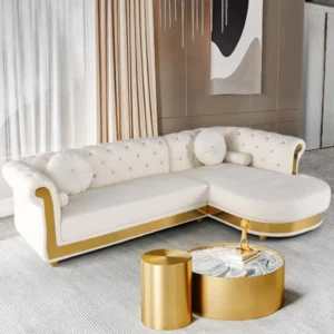 Modern Sofa Set in Beige Leatherette