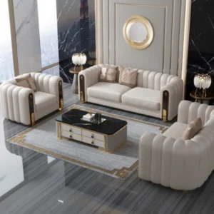Modern Sofa Set in Off White Leatherette