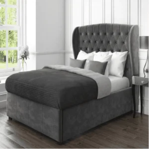Upholstered Bed with Storage in Grey Suede